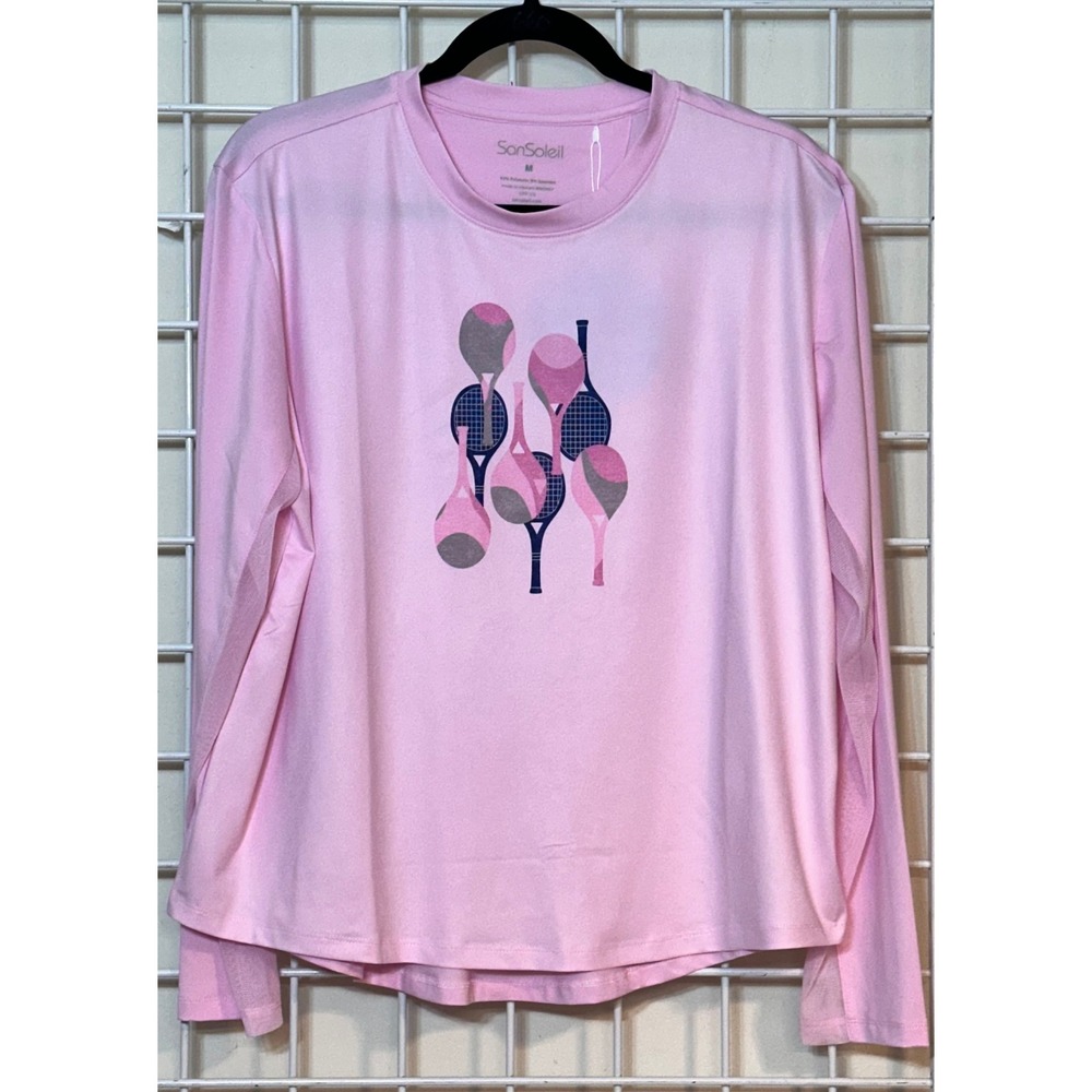 SanSoleil Pink Long-Sleeve Tennis Graphic Sun Protection Top - Picture 2 of 9